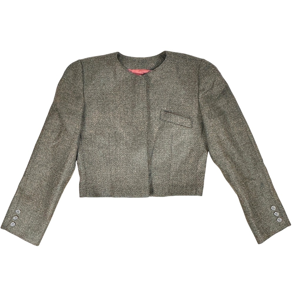 100% Wool Linda Allard For Ellen Tracy Cropped Blazer Tweed‎ Size 8 P Petite
